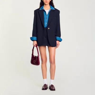 Sandro Wool Suit Jacket In Navy Blue