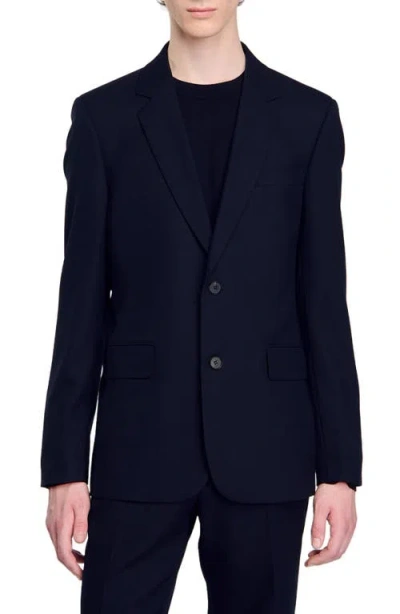 Sandro Wool Suit Jacket In Navy Blue