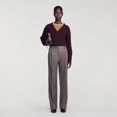 Sandro Wool Suit Trousers In Greige