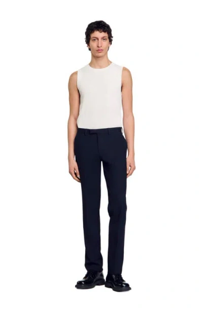 Sandro Wool Suit Trousers In Navy Blue