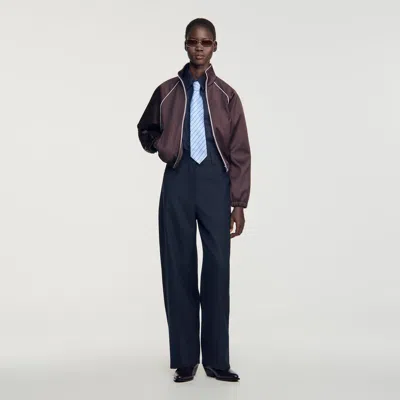 Sandro Wool Suit Trousers In Navy Blue
