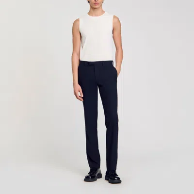 Sandro Wool Suit Trousers In Navy Blue
