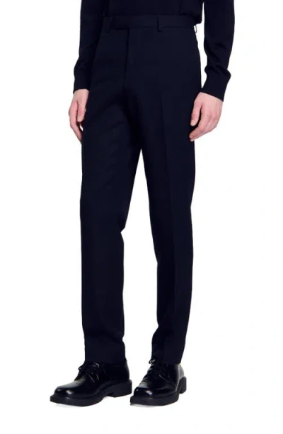 Sandro Wool Suit Trousers In Navy Blue
