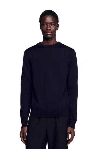 Sandro Wool Sweater With High Neck In Blue