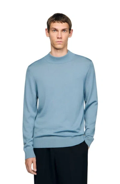 Sandro Wool Sweater With High Neck In Blue