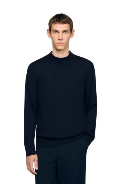 Sandro Wool Sweater With High Neck In Blue