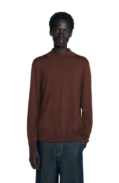 Sandro Wool Sweater With High Neck In Brown