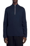 Sandro Wool Sweater With Zip Collar In Blue Prusse