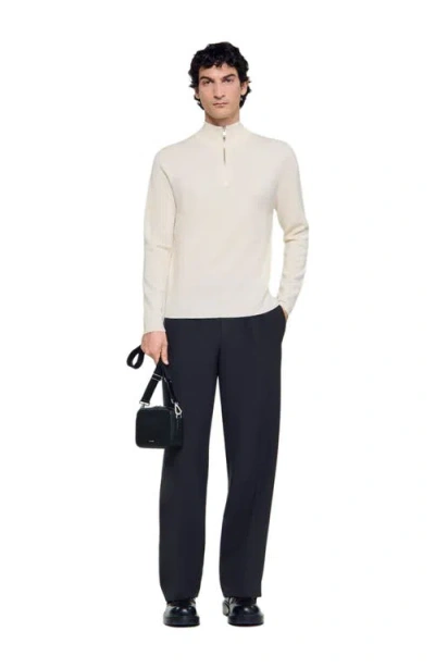 Sandro Wool Sweater With Zip Collar In White