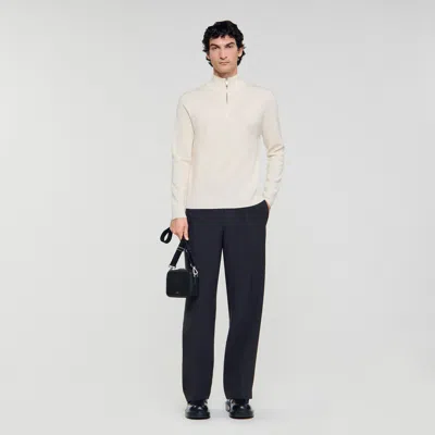 Sandro Wool Sweater With Zipped Collar In White