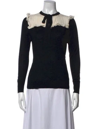 Pre-owned Sandro Wool Tie Neck Top In Black