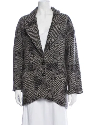 Pre-owned Sandro Wool Tweed Pattern Blazer In Black
