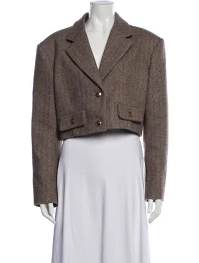 Pre-owned Sandro Wool Tweed Pattern Blazer In Brown