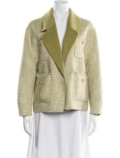Pre-owned Sandro Wool Tweed Pattern Blazer In Green