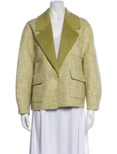 Pre-owned Sandro Wool Tweed Pattern Blazer In Green