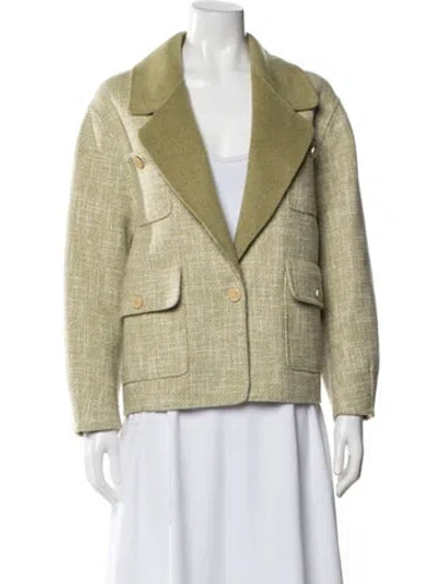 Pre-owned Sandro Wool Tweed Pattern Blazer In Green