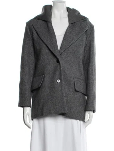 Pre-owned Sandro Wool Tweed Pattern Blazer In Grey