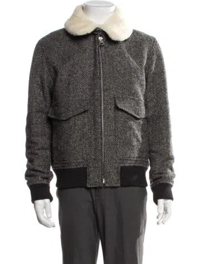 Pre-owned Sandro Wool Tweed Pattern Bomber Jacket In Grey