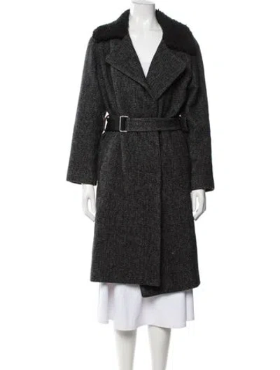 Pre-owned Sandro Wool Tweed Pattern Coat In Grey