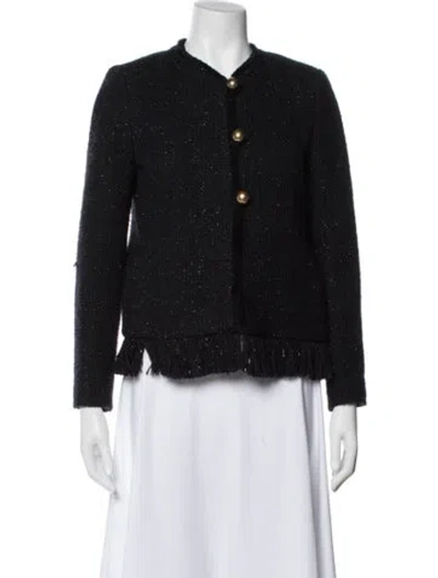 Pre-owned Sandro Wool Tweed Pattern Jacket In Black