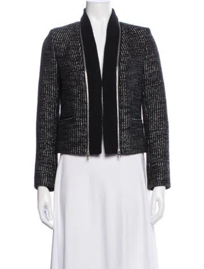 Pre-owned Sandro Wool Tweed Pattern Jacket In Black