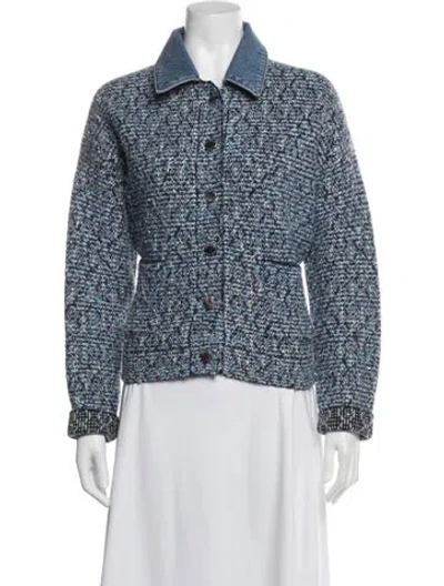 Pre-owned Sandro Wool Tweed Pattern Jacket In Blue/metallic