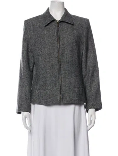 Pre-owned Sandro Wool Tweed Pattern Jacket In Grey
