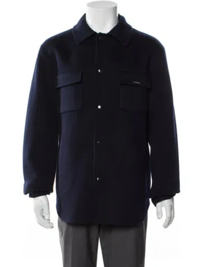 Pre-owned Sandro Wool Utility Jacket W/ Tags In Blue
