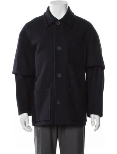 Pre-owned Sandro Wool Utility Jacket W/ Tags In Blue