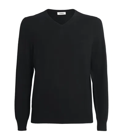 Sandro Wool V-neck Sweatshirt In Black