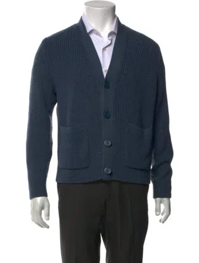 Pre-owned Sandro Wool V-neck Cardigan In Blue