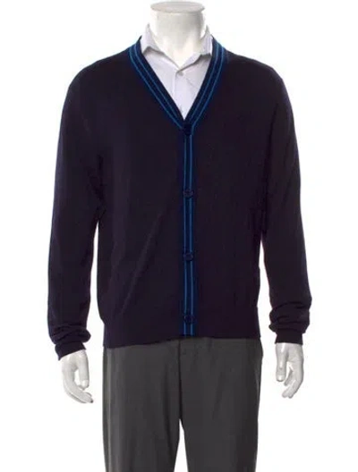 Pre-owned Sandro Wool V-neck Cardigan In Blue