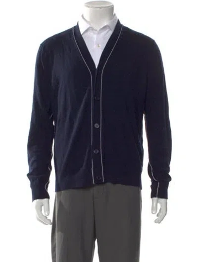 Pre-owned Sandro Wool V-neck Polo Sweater In Blue