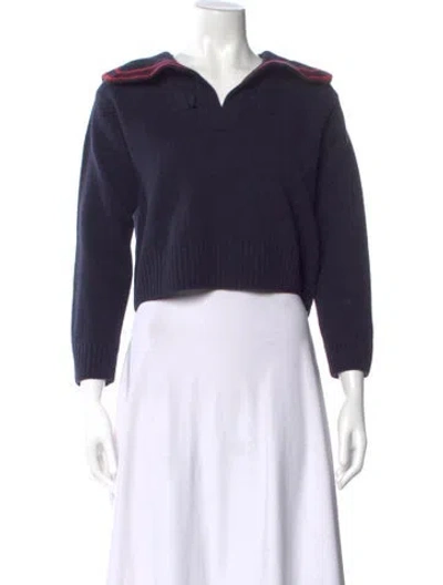 Pre-owned Sandro Wool V-neck Sweater In Blue