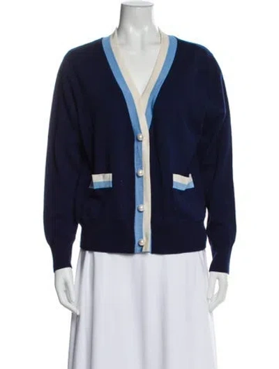 Pre-owned Sandro Wool V-neck Sweater In Blue
