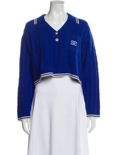 Pre-owned Sandro Wool V-neck Sweater In Blue