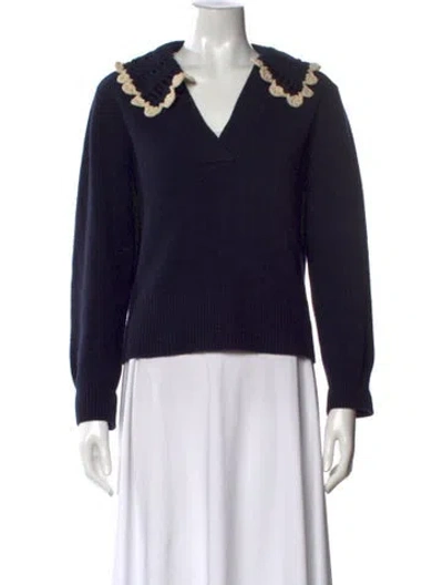 Pre-owned Sandro Wool V-neck Sweater In Blue