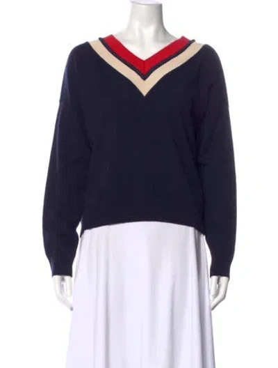 Pre-owned Sandro Wool V-neck Sweater In Blue