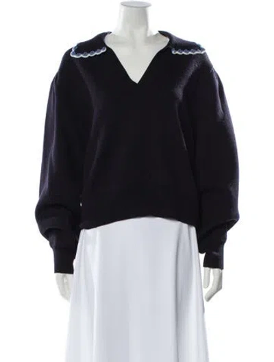 Pre-owned Sandro Wool V-neck Sweater In Blue