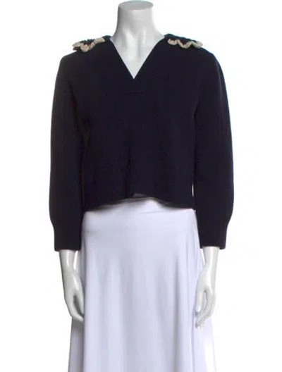 Pre-owned Sandro Wool V-neck Sweater In Blue