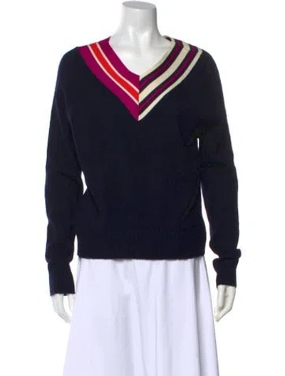 Pre-owned Sandro Wool V-neck Sweater In Blue