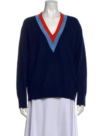 Pre-owned Sandro Wool V-neck Sweater In Blue