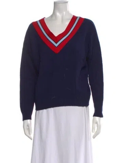 Pre-owned Sandro Wool V-neck Sweater In Blue