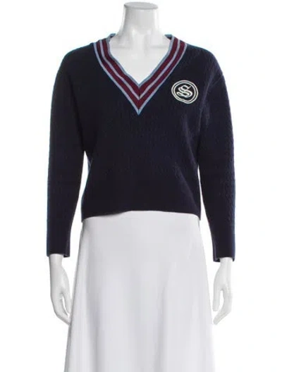 Pre-owned Sandro Wool V-neck Sweater In Blue