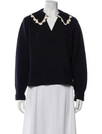 Pre-owned Sandro Wool V-neck Sweater In Blue