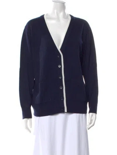 Pre-owned Sandro Wool V-neck Sweater In Blue