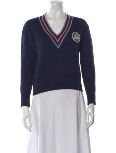 Pre-owned Sandro Wool V-neck Sweater In Blue