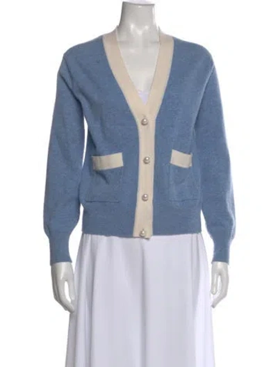 Pre-owned Sandro Wool V-neck Sweater In Blue