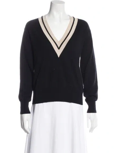 Pre-owned Sandro Wool V-neck Sweater In Blue