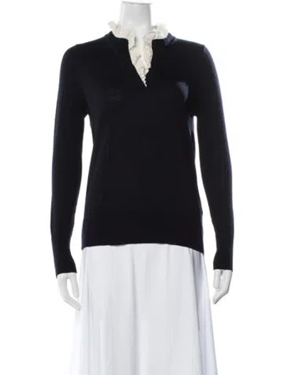 Pre-owned Sandro Wool V-neck Sweater In Blue